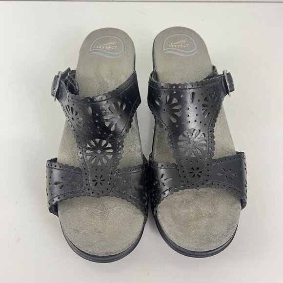 Dansko Sapphire Women's Black  Cut Out Leather Clog Sandals Size 10.5-11 EUR 41 - Picture 1 of 8